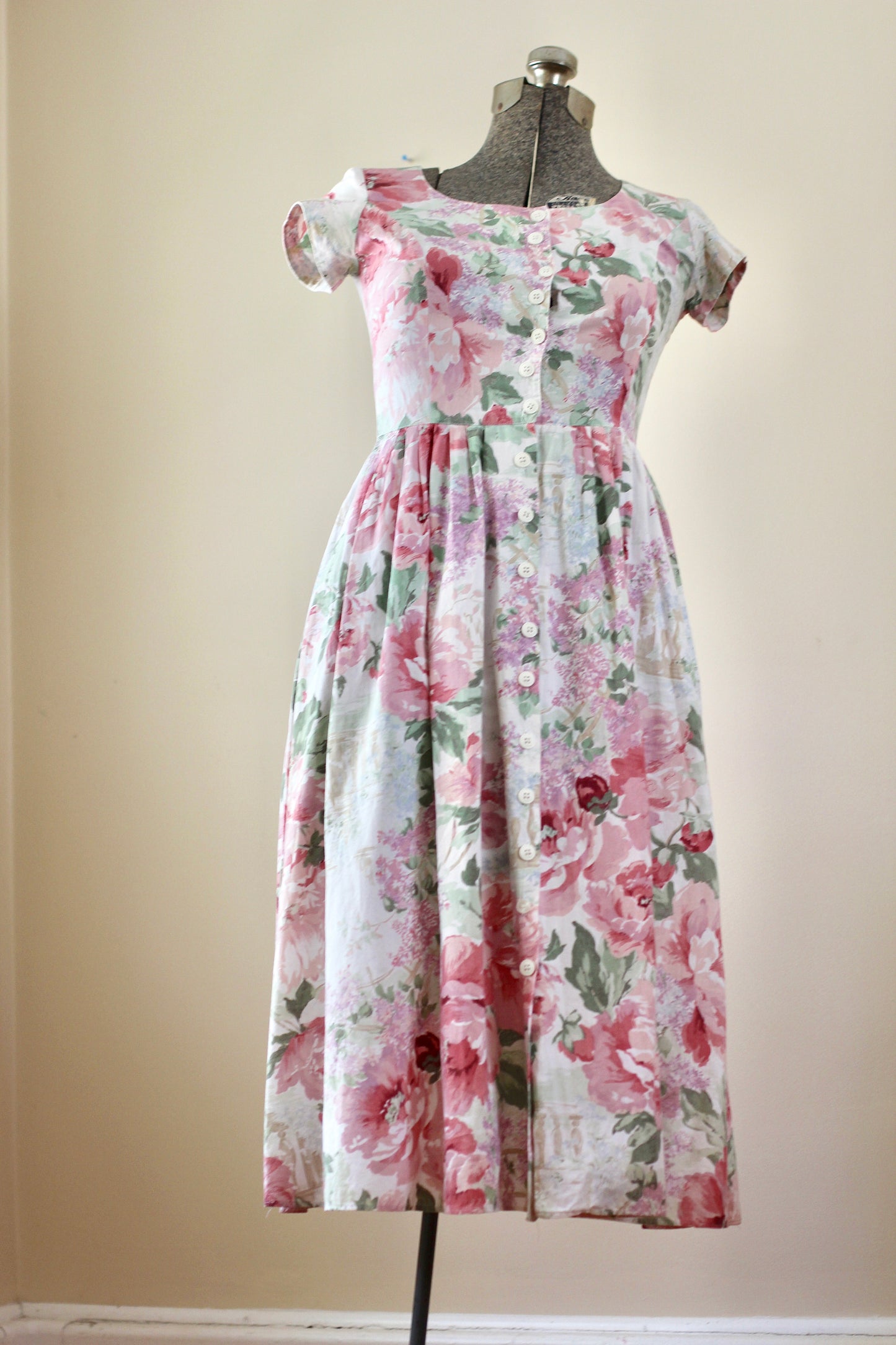 Vintage White Pink Floral Carol Anderson Dress