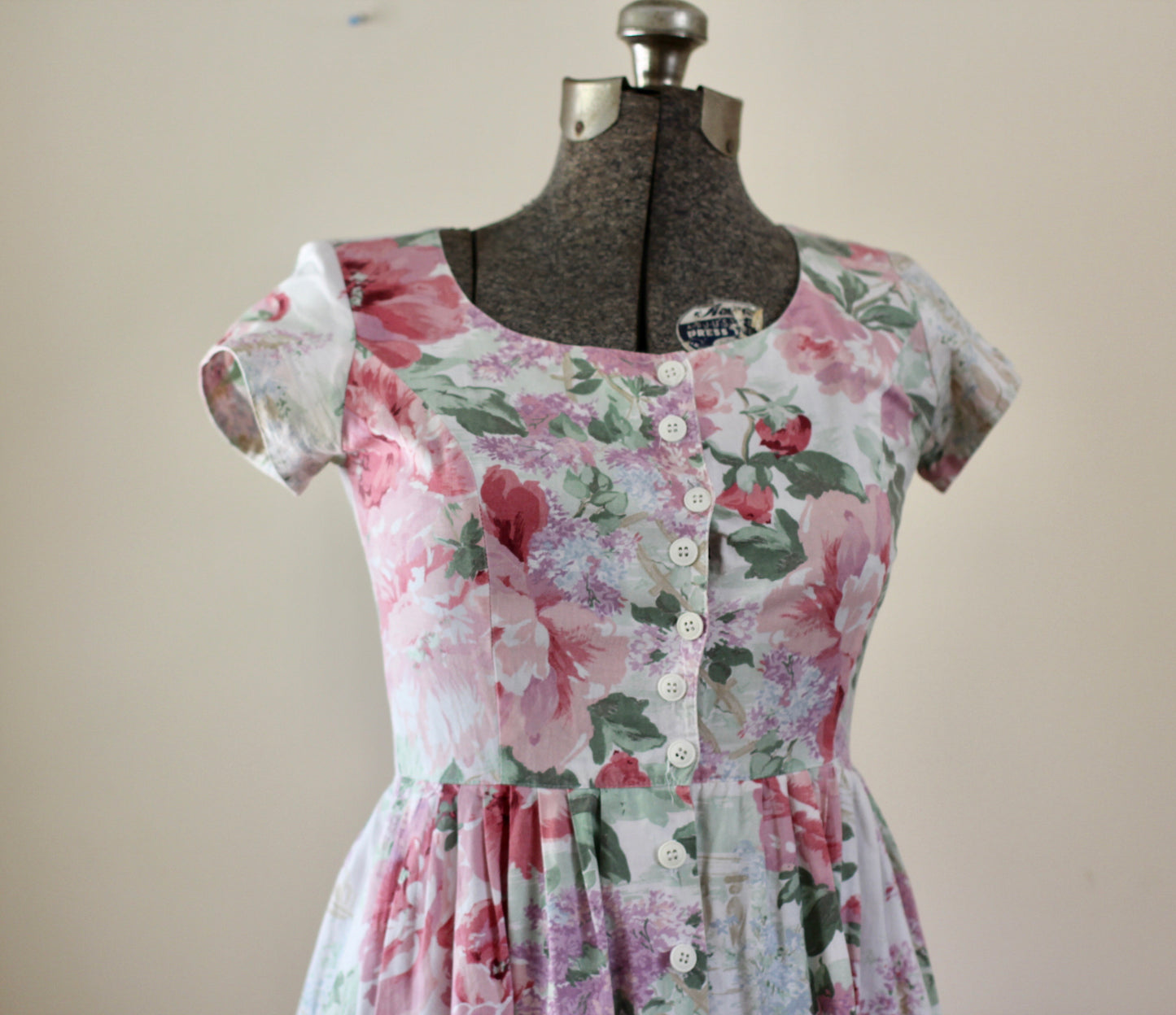 Vintage White Pink Floral Carol Anderson Dress