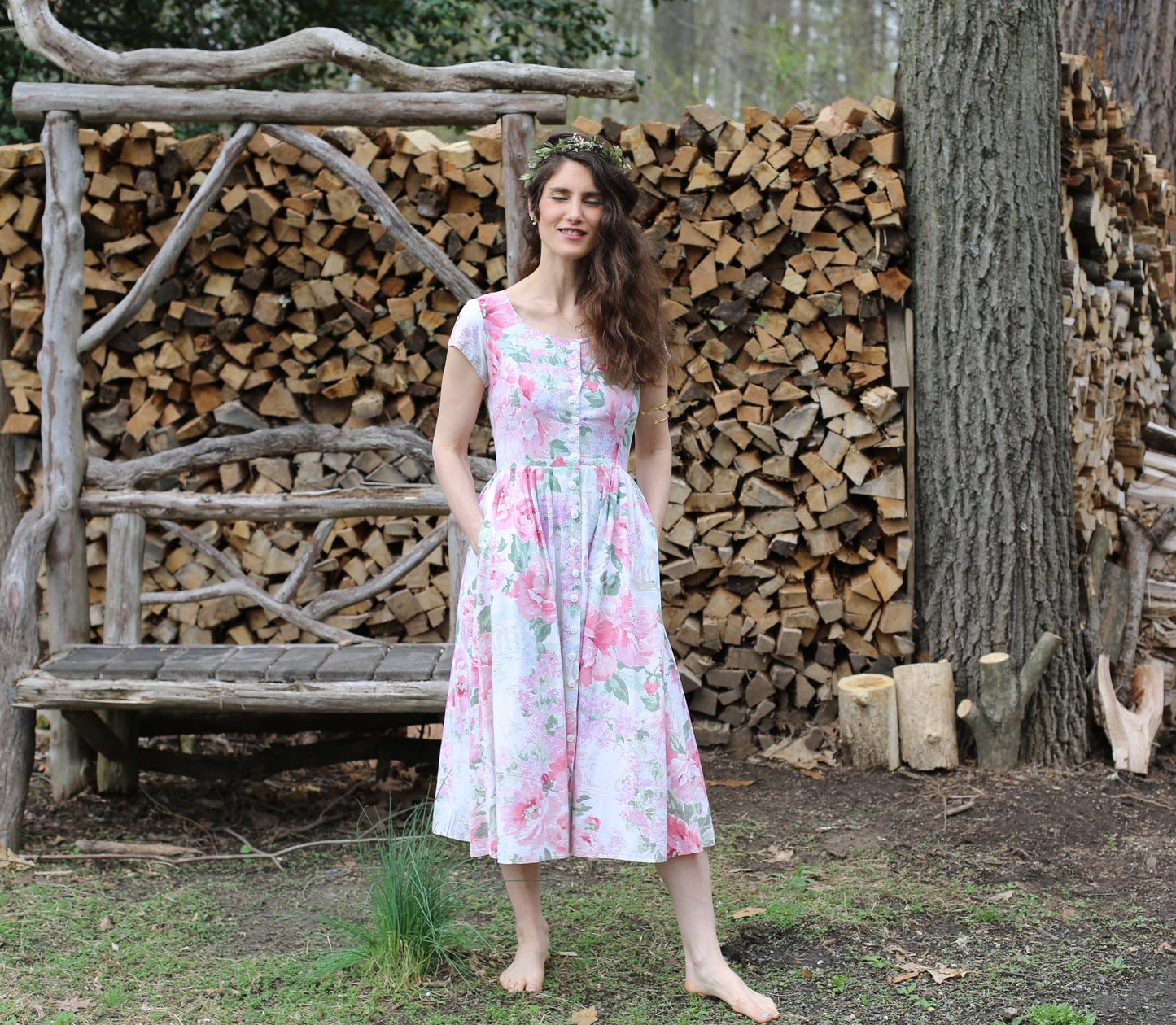Vintage White Pink Floral Carol Anderson Dress