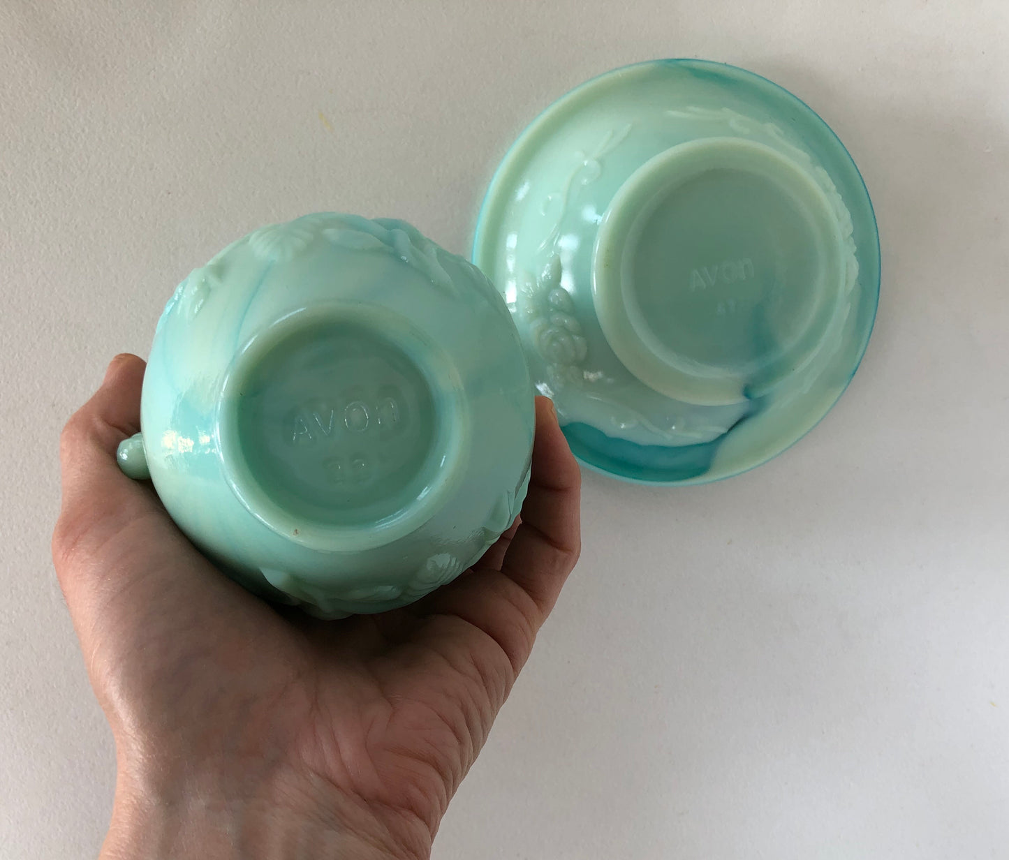 Vintage Avon Turquoise Hobnail Decanter