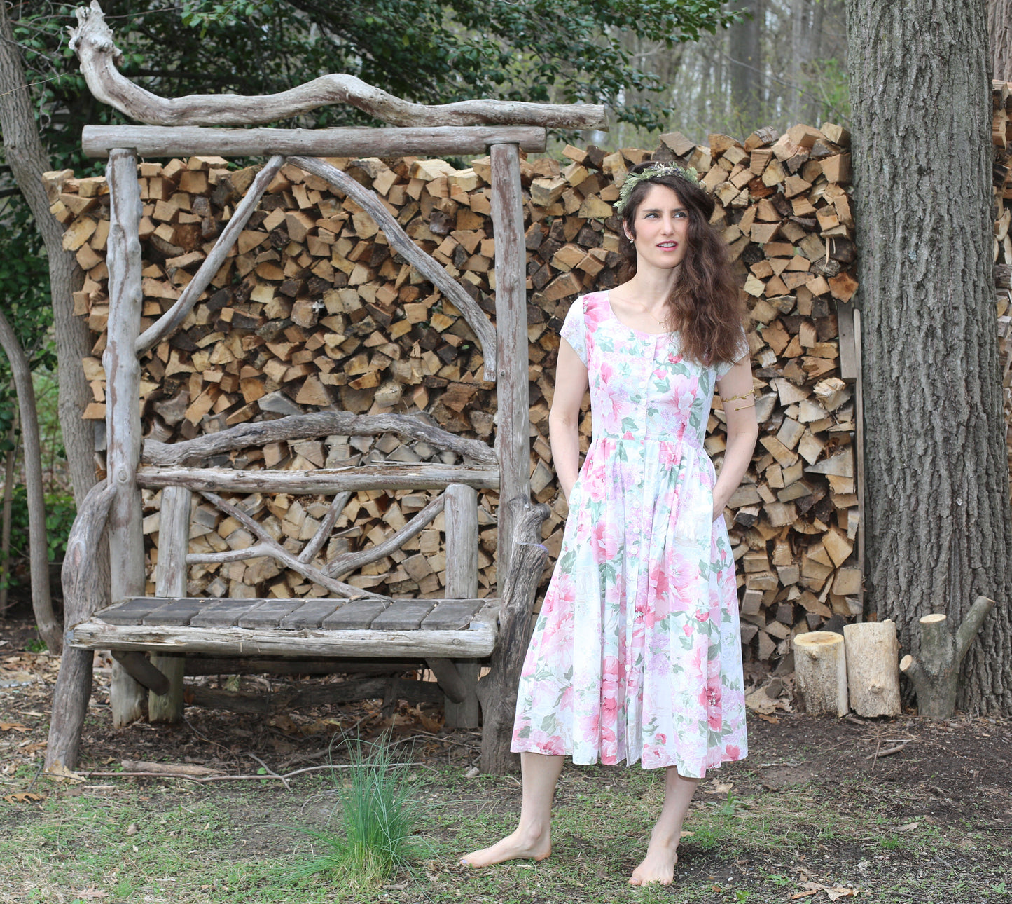 Vintage White Pink Floral Carol Anderson Dress