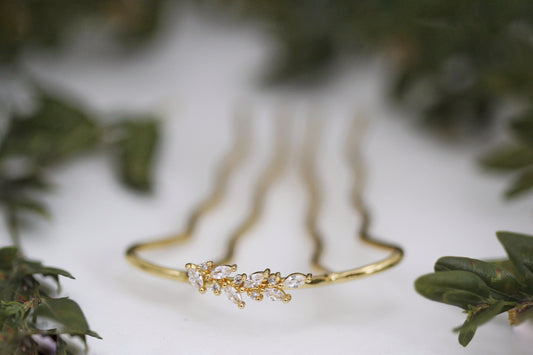 Made to Order* Mini Crystals Leaves Hair Pin