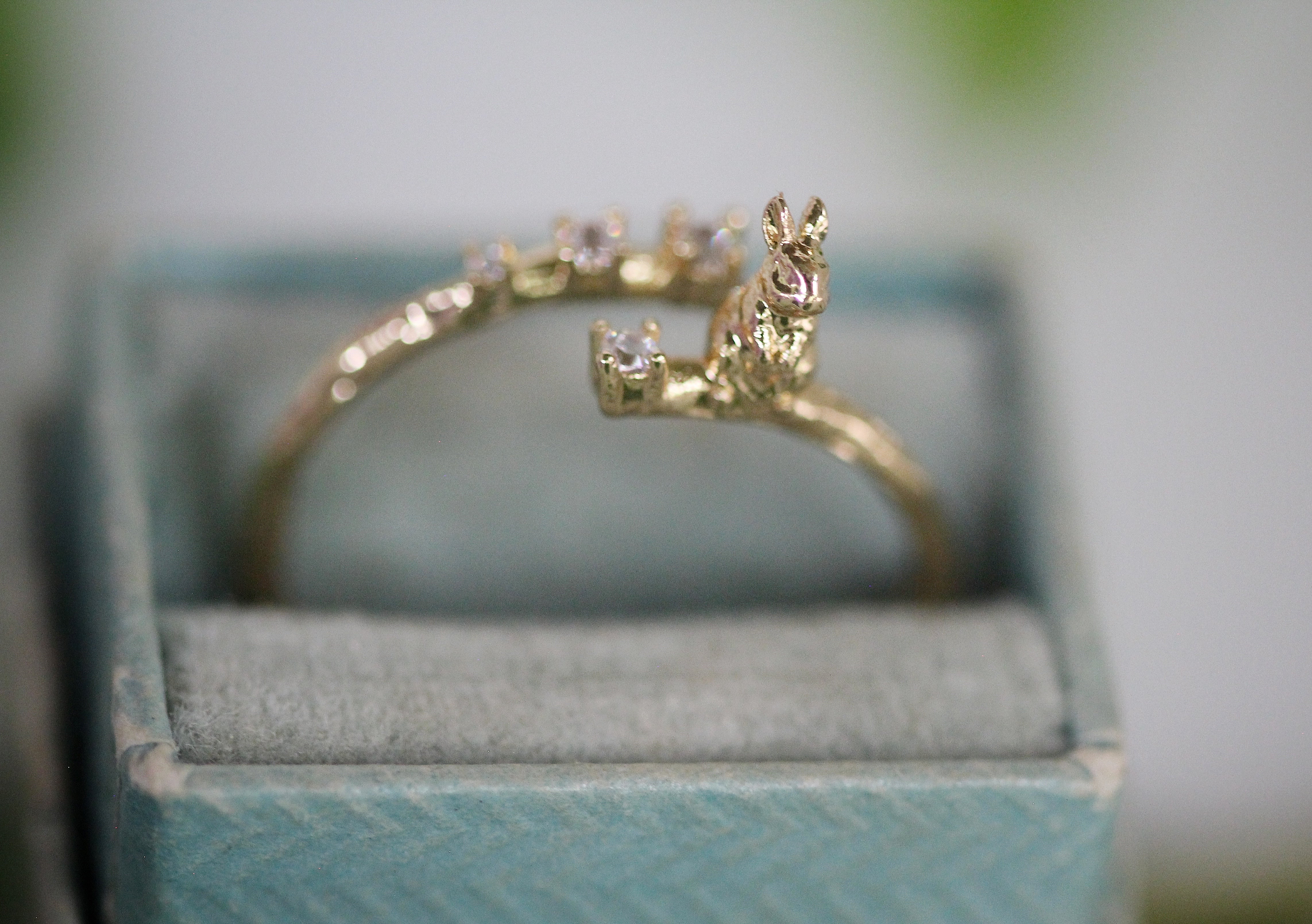 Rabbit Sitting on a Branch w/ Crystals Ring