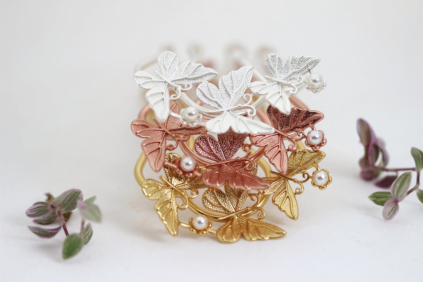 Butterfly Field with Pearls Hair Pin