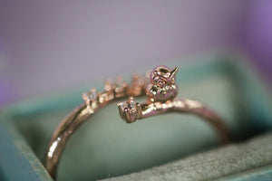 Owl Sitting on a Branch w/ Crystals Ring