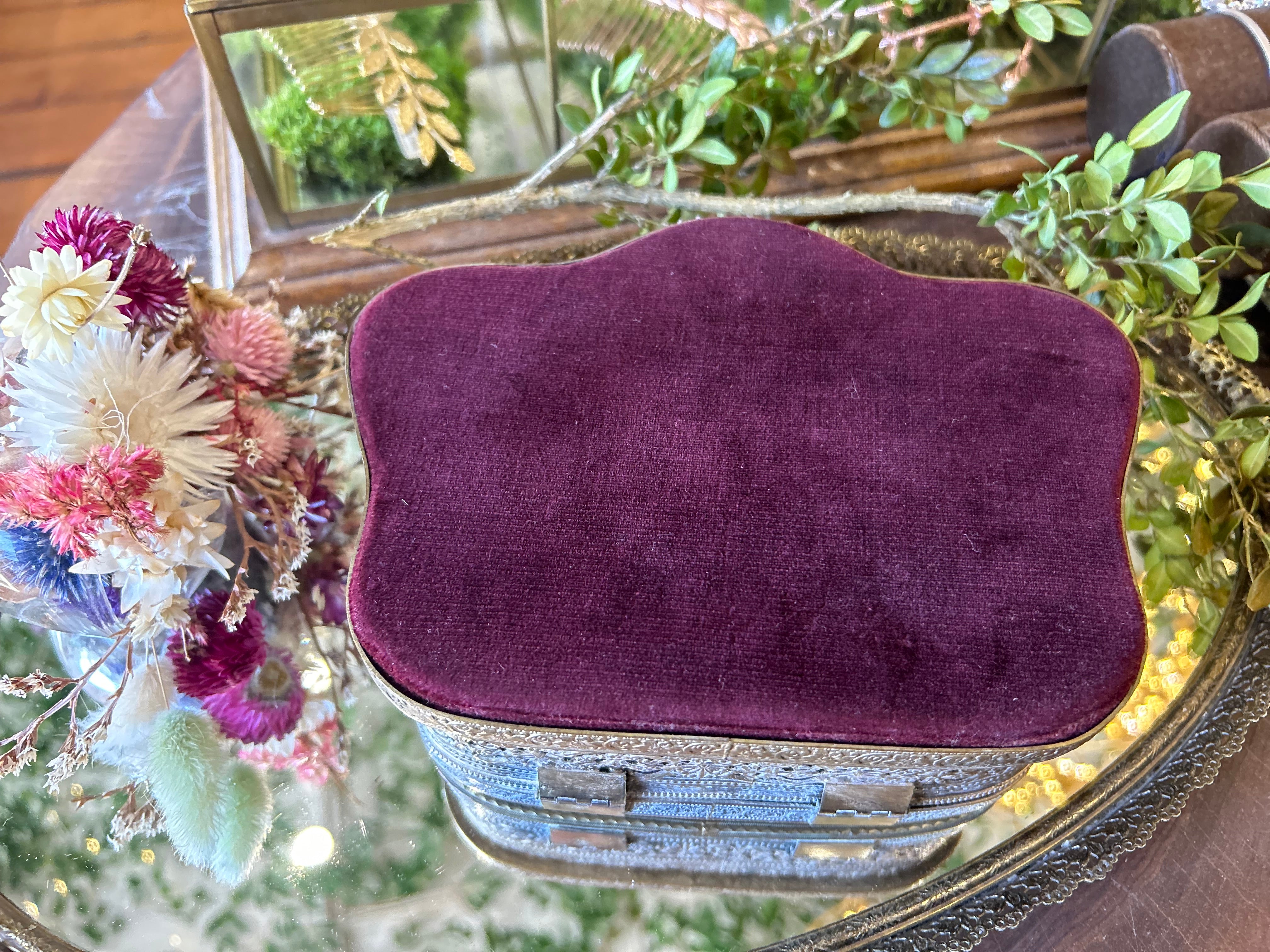 Vintage Guilloche Filigree Floral Jewelry Box