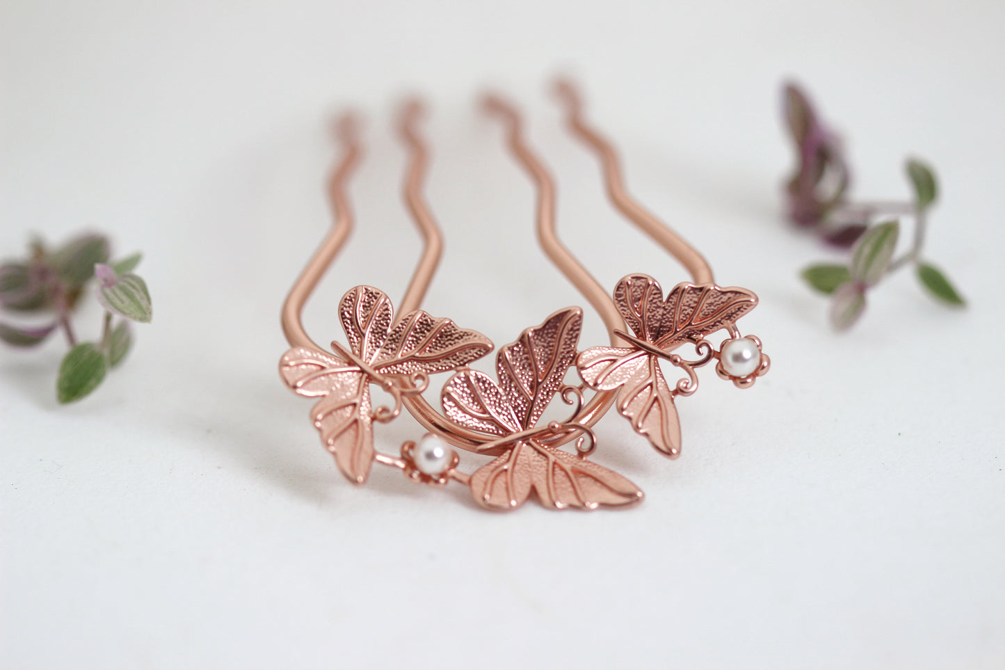 Butterfly Field with Pearls Hair Pin