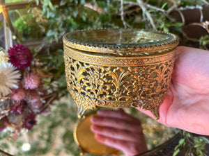 Antique Dogwood Filigree Beveled Glass Jewelry Box