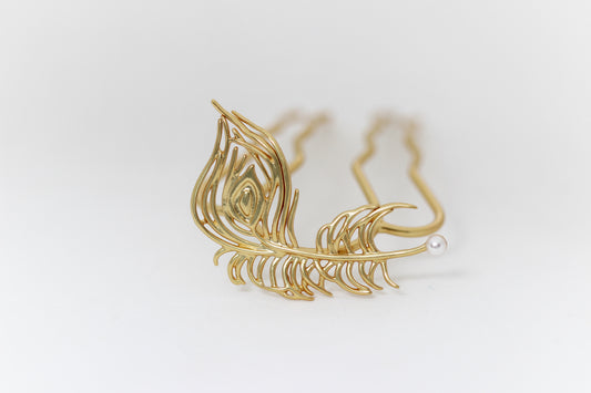 Peacock Feather Hair Prong