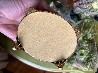 Vintage Rose Ormolu Beveled Glass Filigree Jewelry Box
