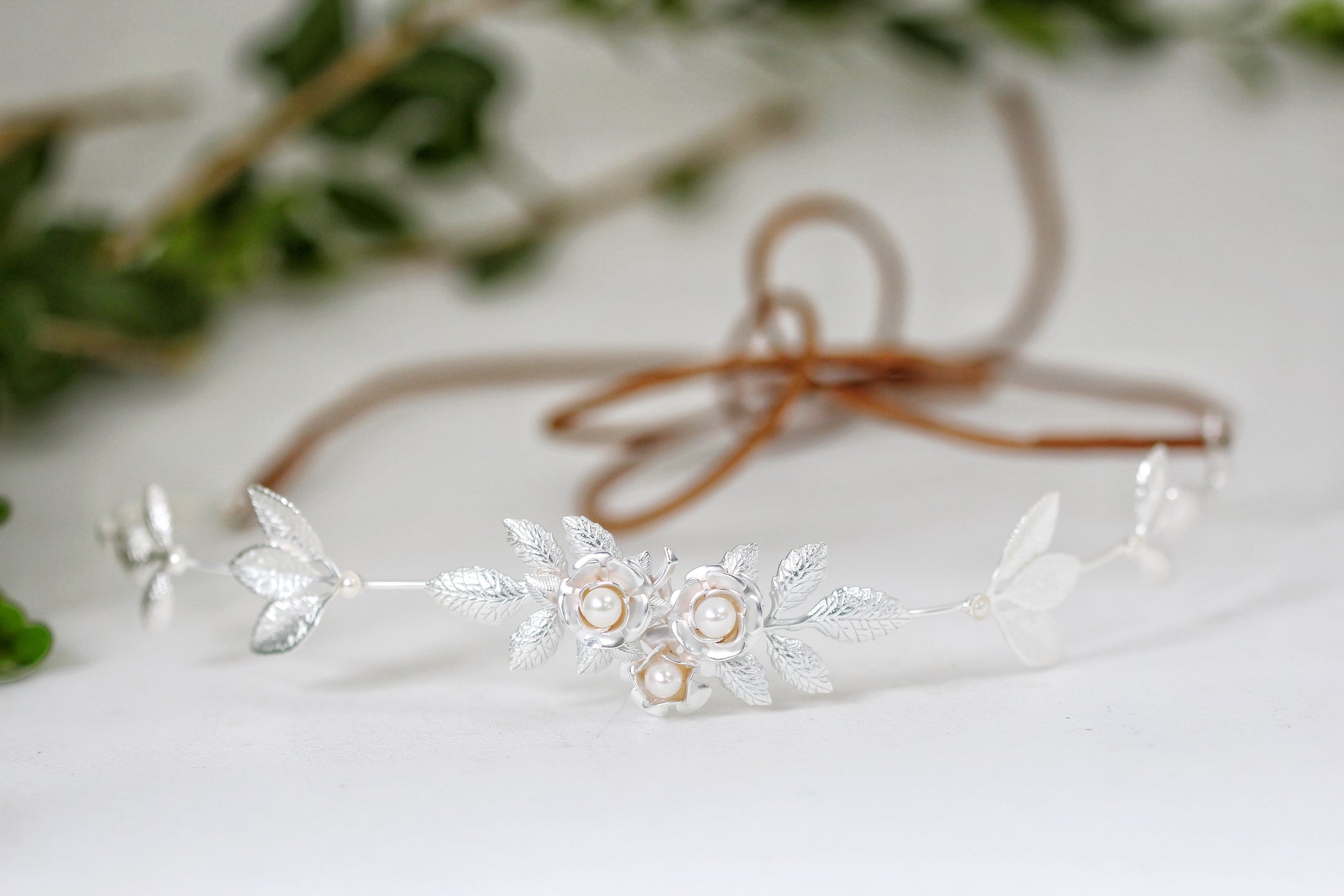 white lily flower crown Lily Wreath Gold
