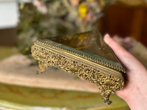Antique Triangle Beveled Glass Rare Jewelry Box