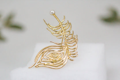 Made to Order* Peacock Feather Pearl Brooch
