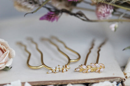 Crystal Leaves Pin Duo- 2 piece Set