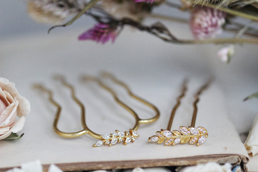 Crystal Leaves Pin Duo- 2 piece Set