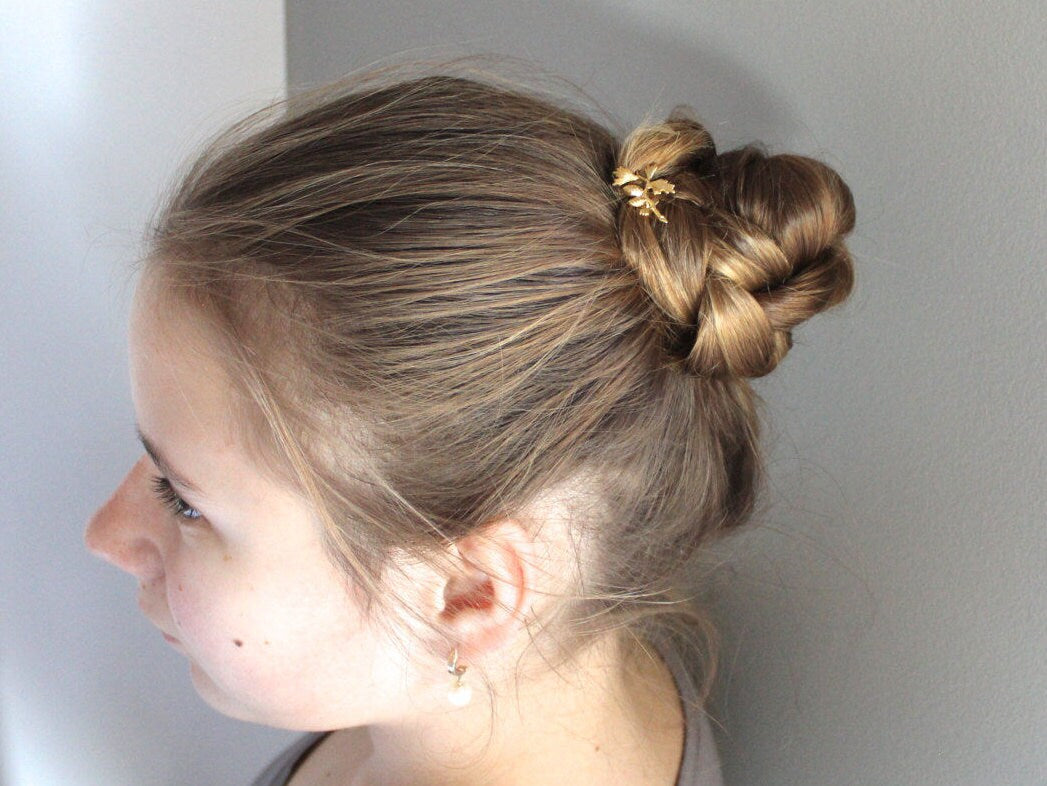 Tiny Pinecone Hair Prong Gold Leaf Hair Pin Bun Fork for Updo Gold Plated  Hand Made Boho Hair Messy Bun Nature Inspired Jewelry