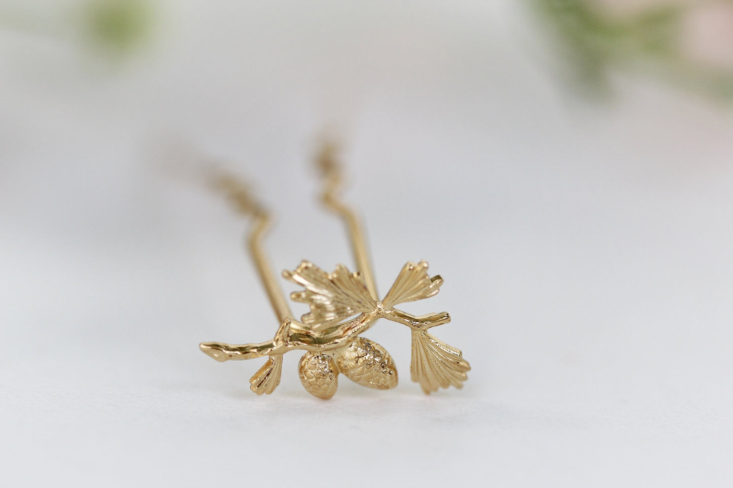 Tiny Pinecone Hair Prong Gold Leaf Hair Pin Bun Fork for Updo Gold Plated  Hand Made Boho Hair Messy Bun Nature Inspired Jewelry