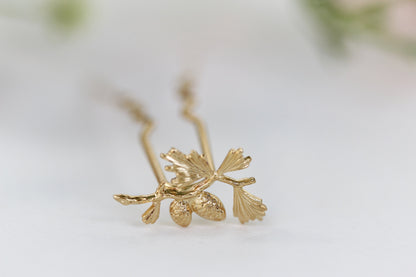 Tiny Pinecone Hair Prong Gold Leaf Hair Pin Bun Fork for Updo Gold Plated  Hand Made Boho Hair Messy Bun Nature Inspired Jewelry