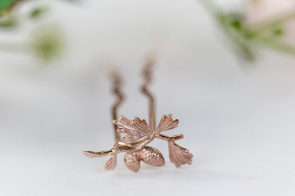 Tiny Pinecone Hair Prong Gold Leaf Hair Pin Bun Fork for Updo Gold Plated  Hand Made Boho Hair Messy Bun Nature Inspired Jewelry