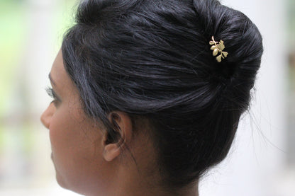 Tiny Pinecone Hair Prong Gold Leaf Hair Pin Bun Fork for Updo Gold Plated  Hand Made Boho Hair Messy Bun Nature Inspired Jewelry