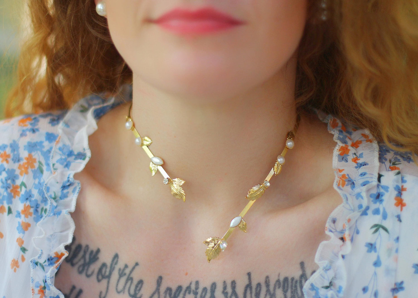 Made to Order* Crystals Pearls Leaves Choker