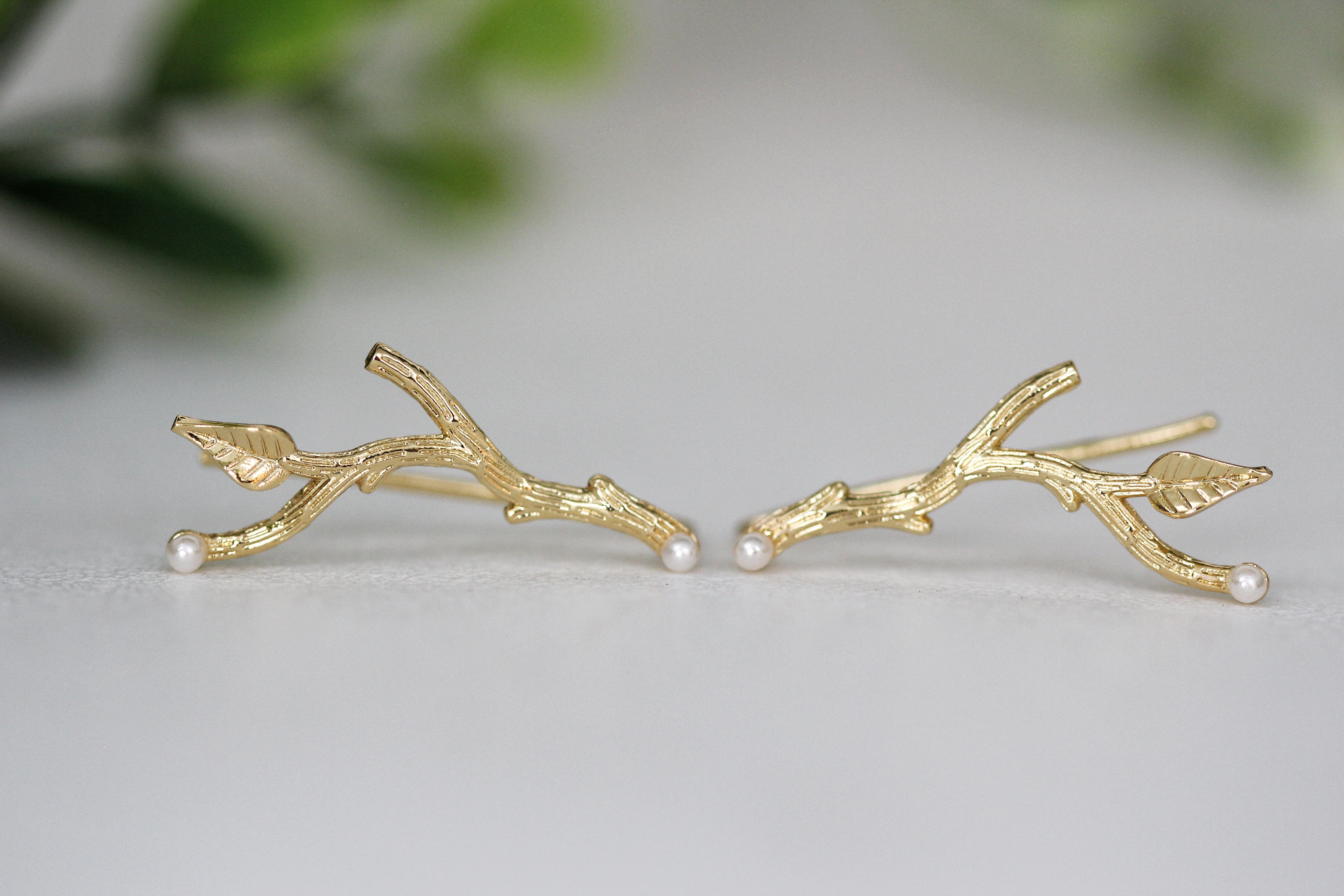 Rustic Branches with Pearls Ear Climbers / Earrings