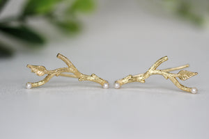 Rustic Branches with Pearls Ear Climbers / Earrings