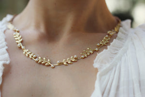 Stems Leaves and Pearls Wreath / Hair Chain