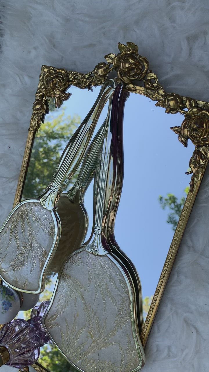 Antique Rectangle Roses Mirror Tray