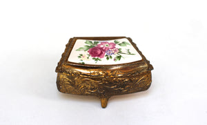 Antique Brass Flowers Jewellery Box
