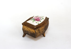 Antique Brass Flowers Jewellery Box