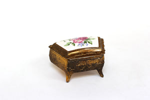 Antique Brass Flowers Jewellery Box