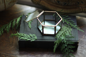 Antique Hextagon Brass Glass Jewelry Box #108