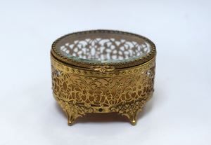 Vintage Ormolu Gold Filigree Jewelry Box #100