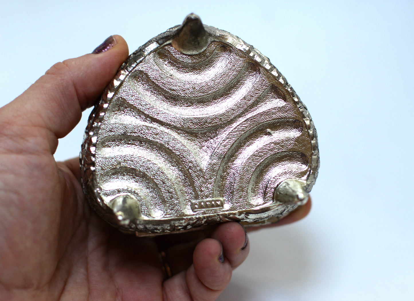 Silver Antique Jewelry Box Heart Sunflowers Red Velvet #102