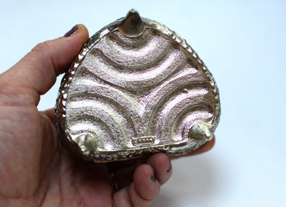 Silver Antique Jewelry Box Heart Sunflowers Red Velvet #102