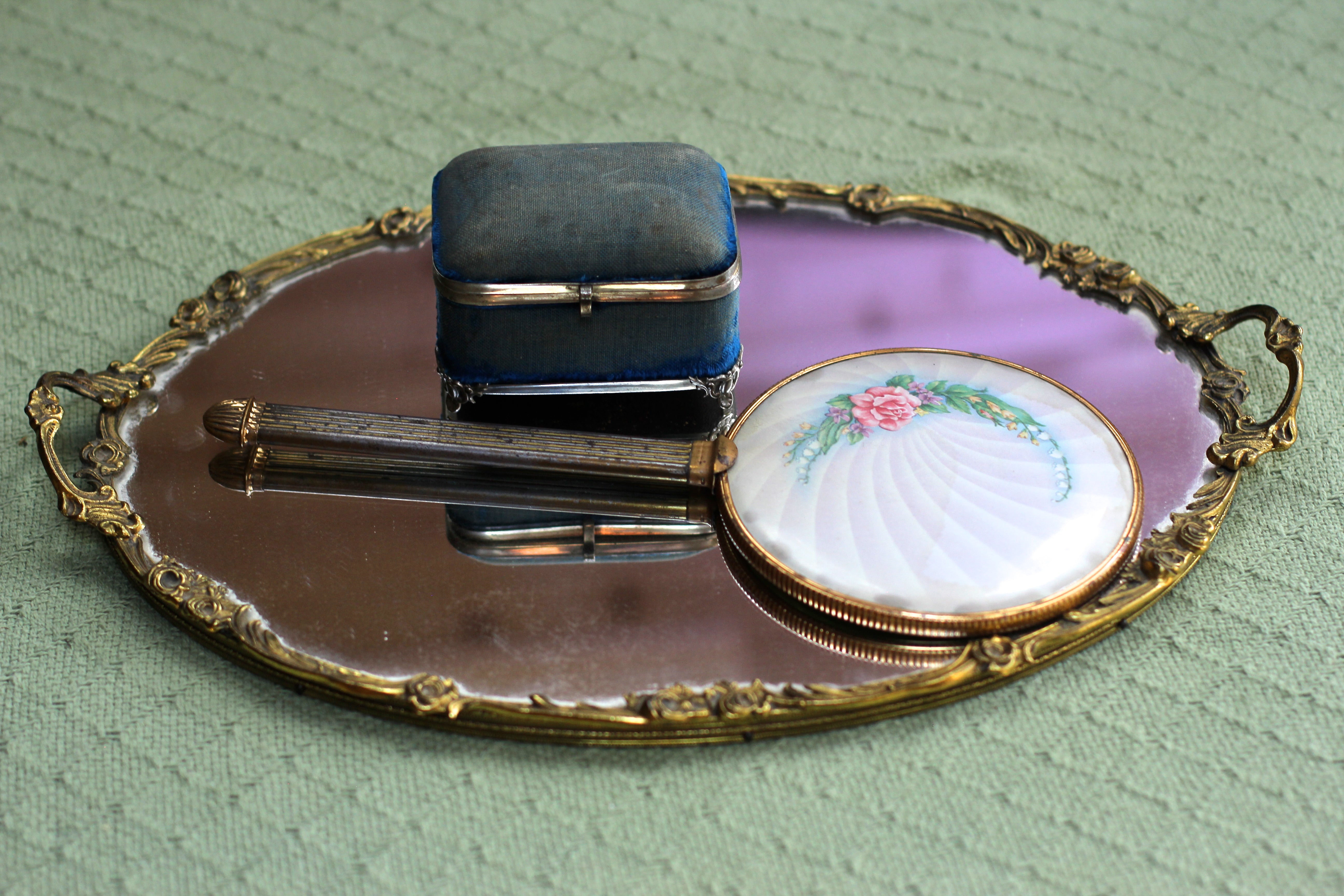 Roses Floral Antique Mirror Tray
