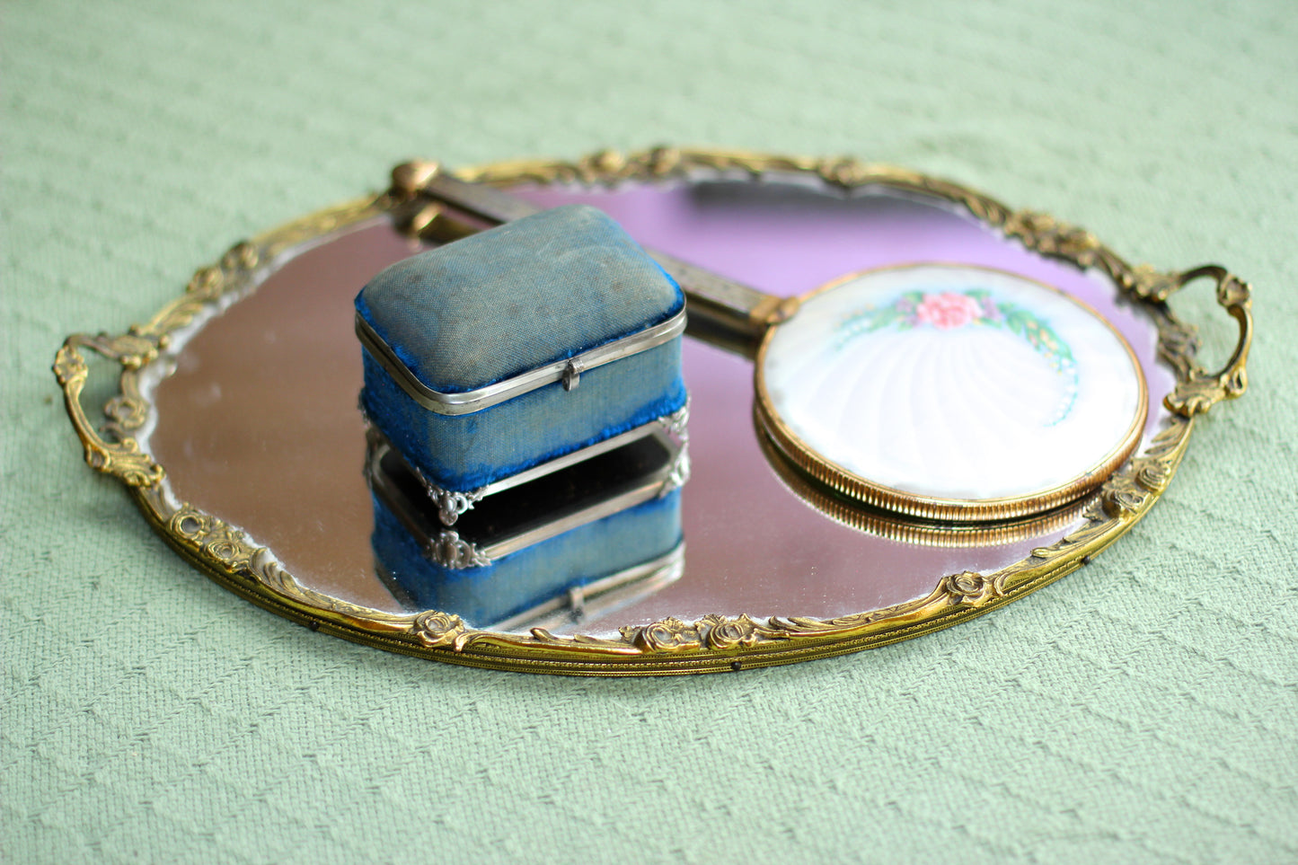 Roses Floral Antique Mirror Tray