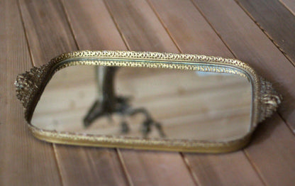 Rectangle Lace Antique Mirror Tray #119