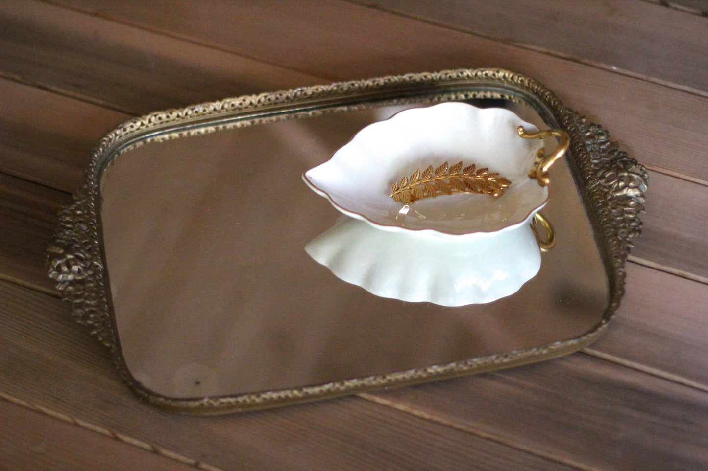 Rectangle Lace Antique Mirror Tray #119