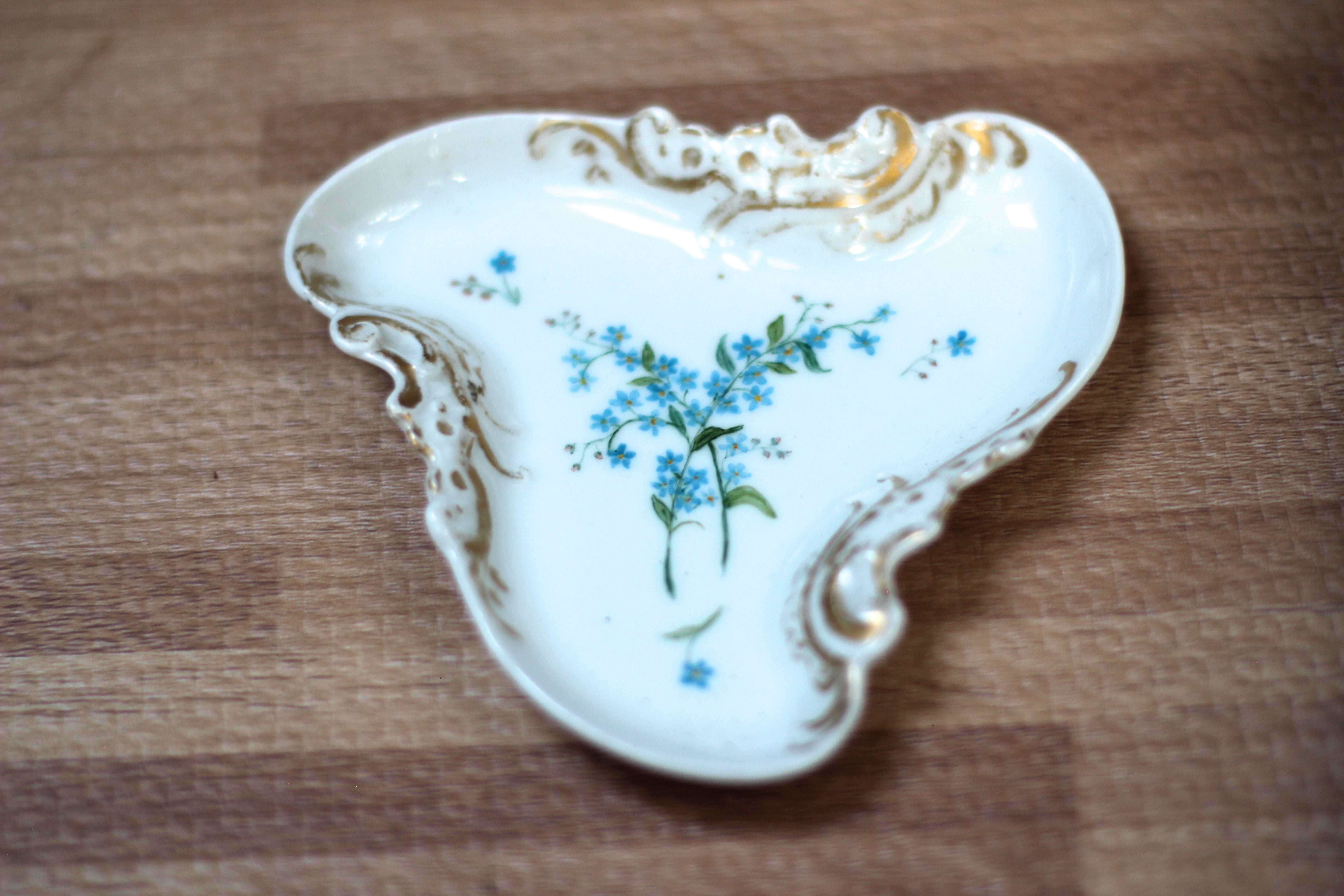 Antique Blue Flowers Porcelain Ring Dish
