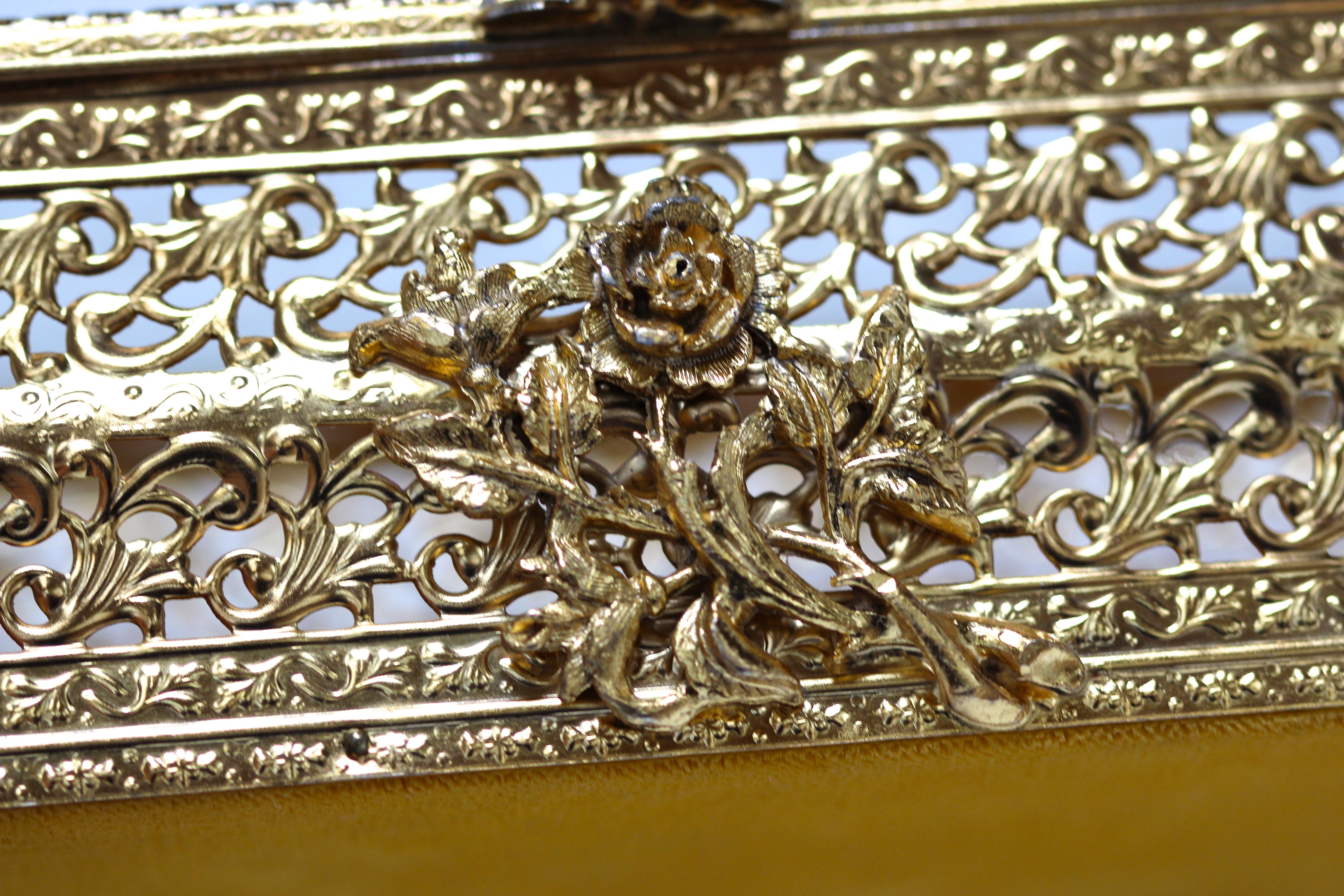 Antique Floral Rose Ormolu Bronze Filigree Jewelry Box No. 117