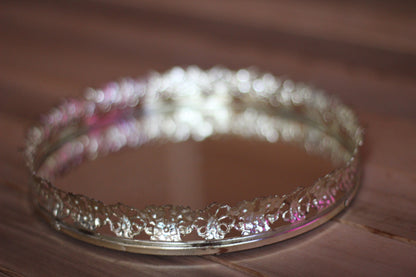 Rounded Lace Antique Mirror Tray #117