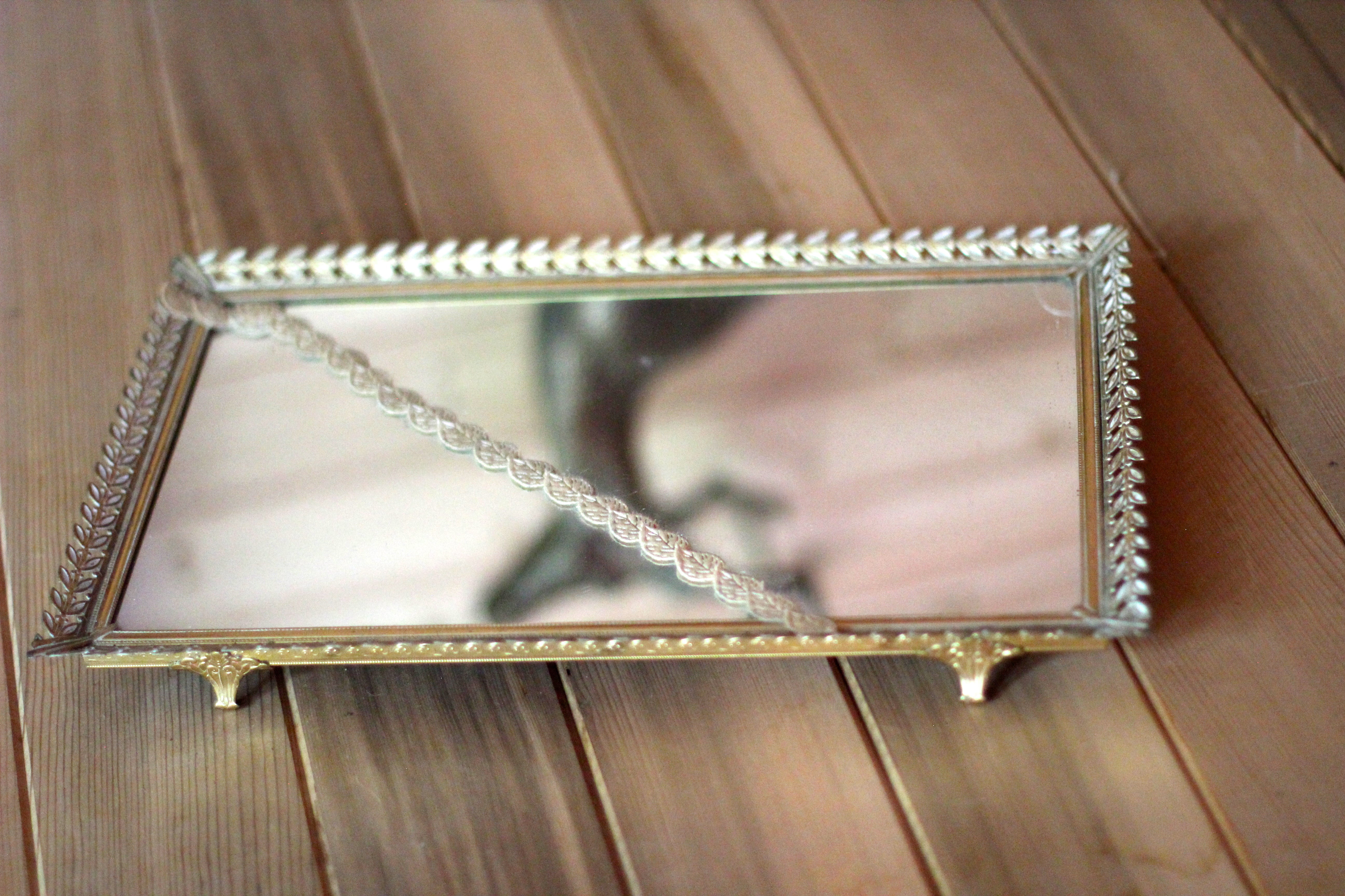 Rectangle Leaves Lace Antique Mirror Tray #119