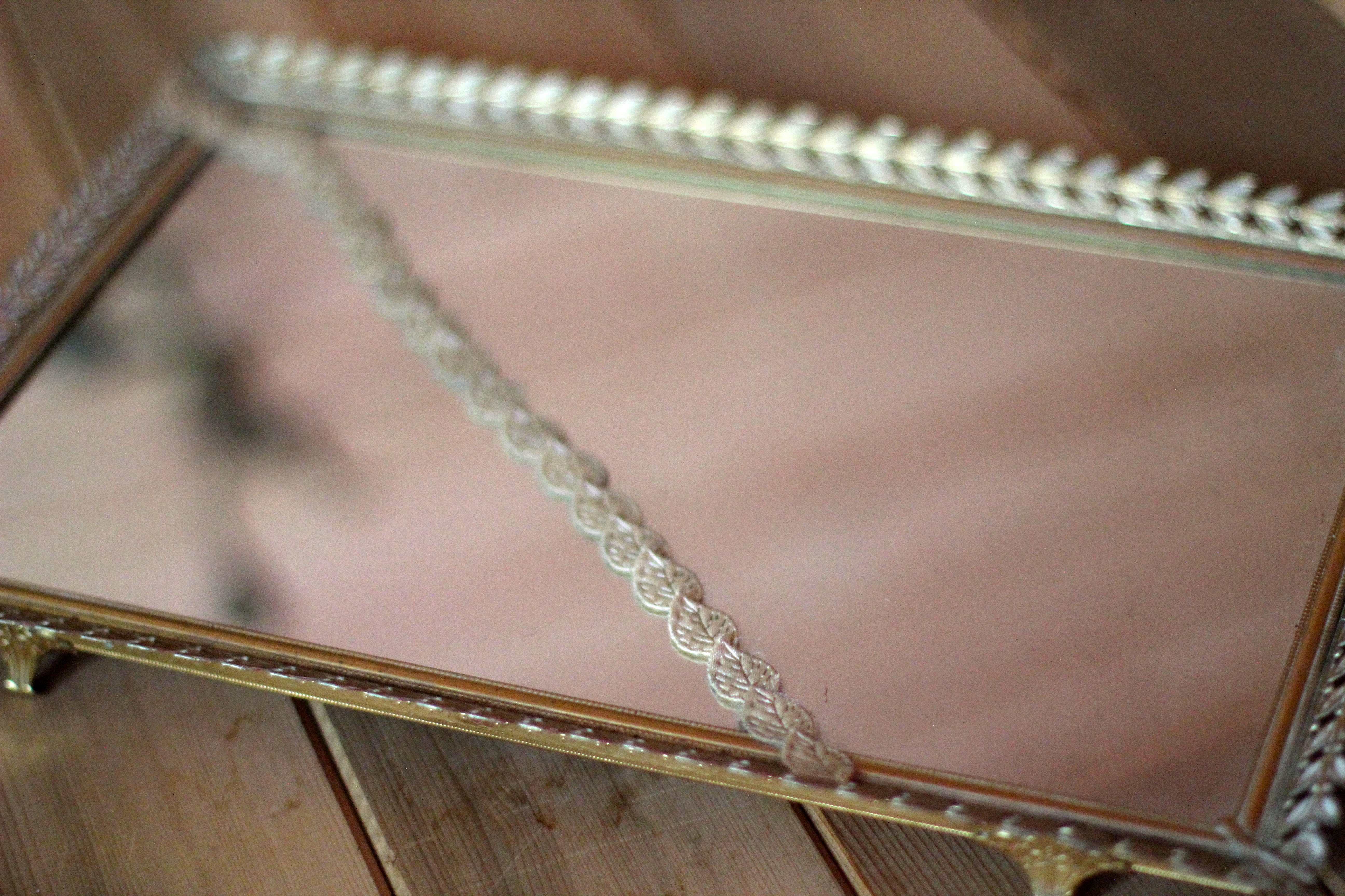 Rectangle Leaves Lace Antique Mirror Tray #119
