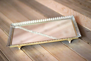 Rectangle Leaves Lace Antique Mirror Tray #119