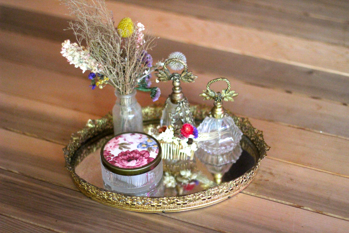 Roses Floral Antique Mirror Tray #120