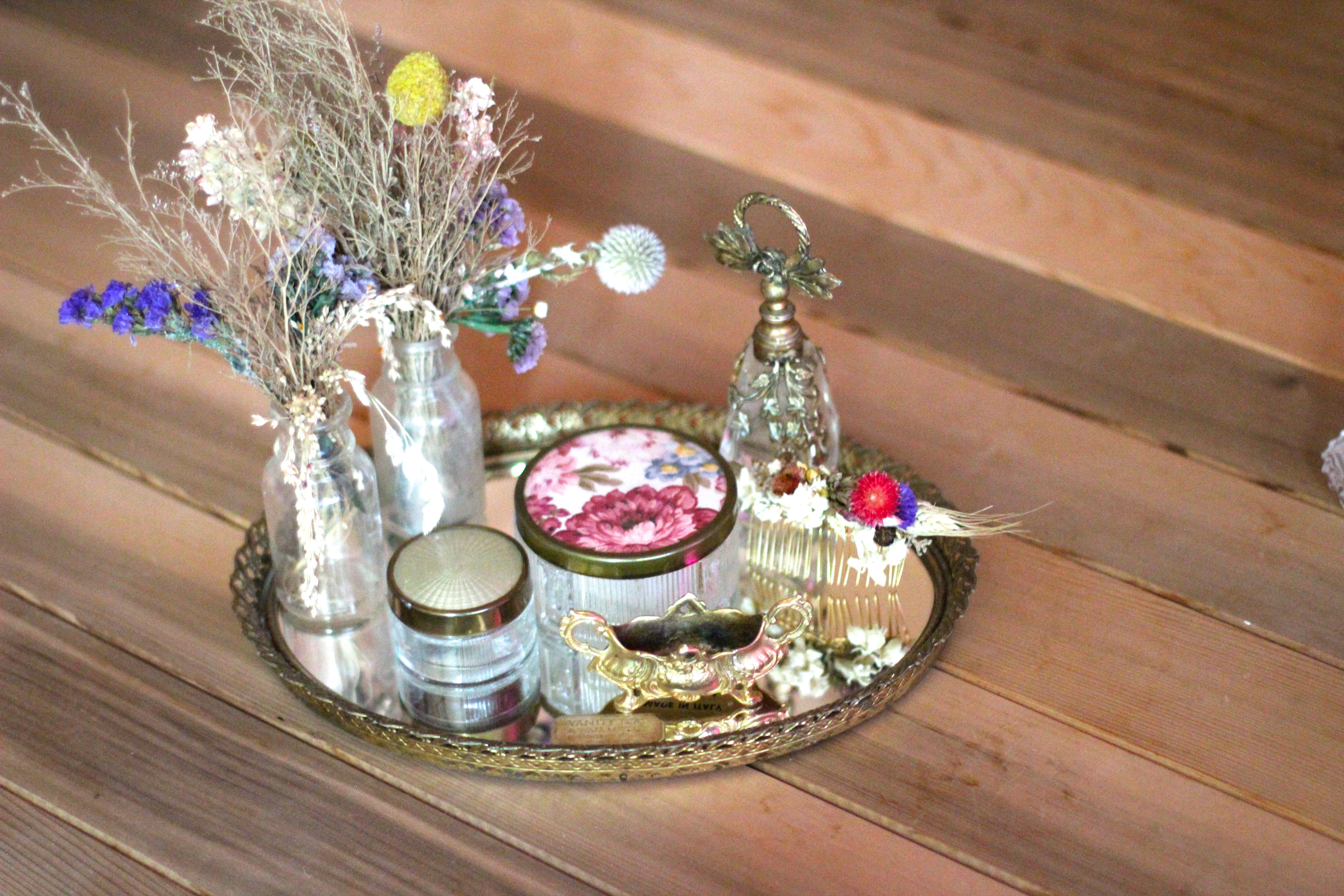 Floral Antique Mirror Tray