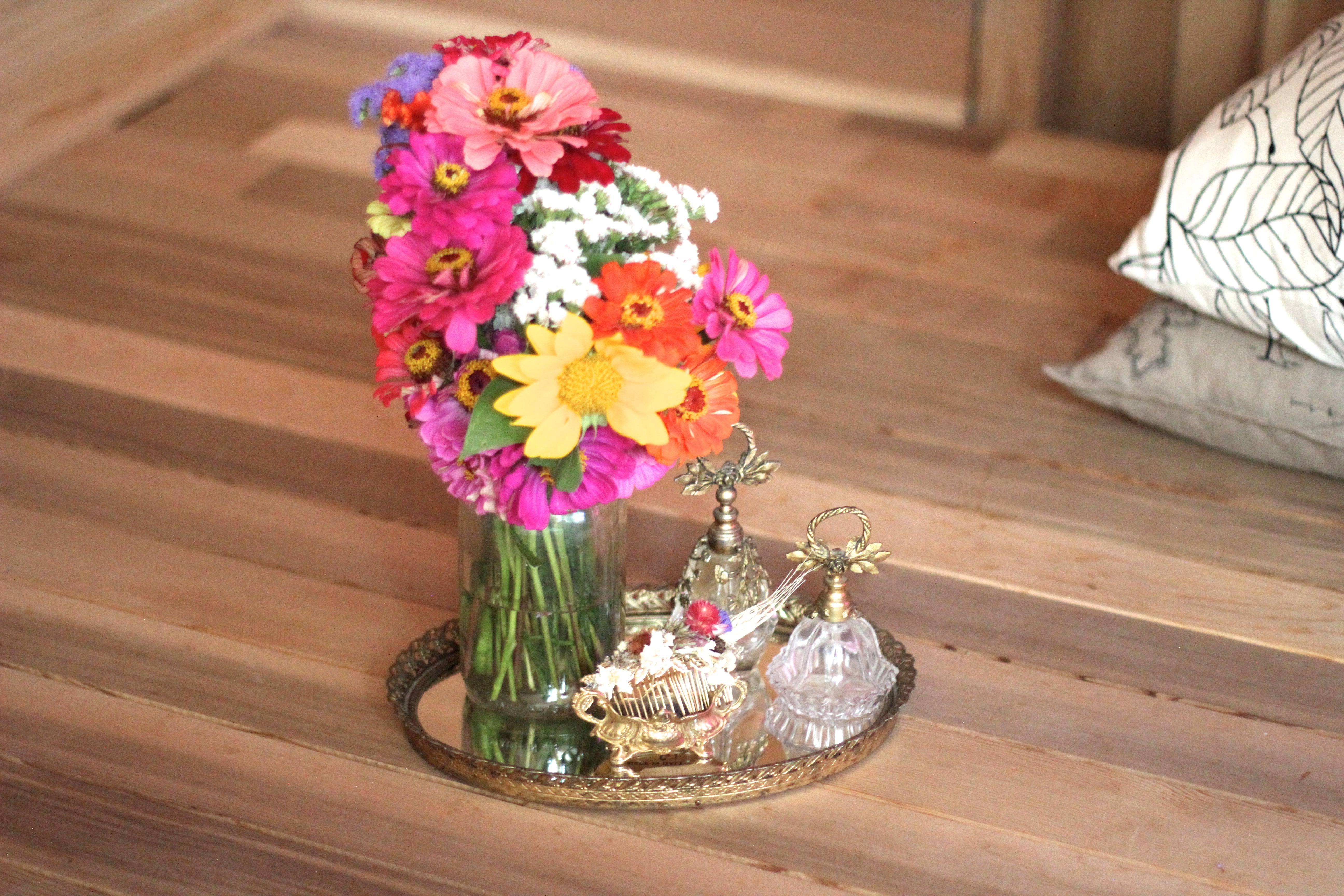 Floral Antique Mirror Tray