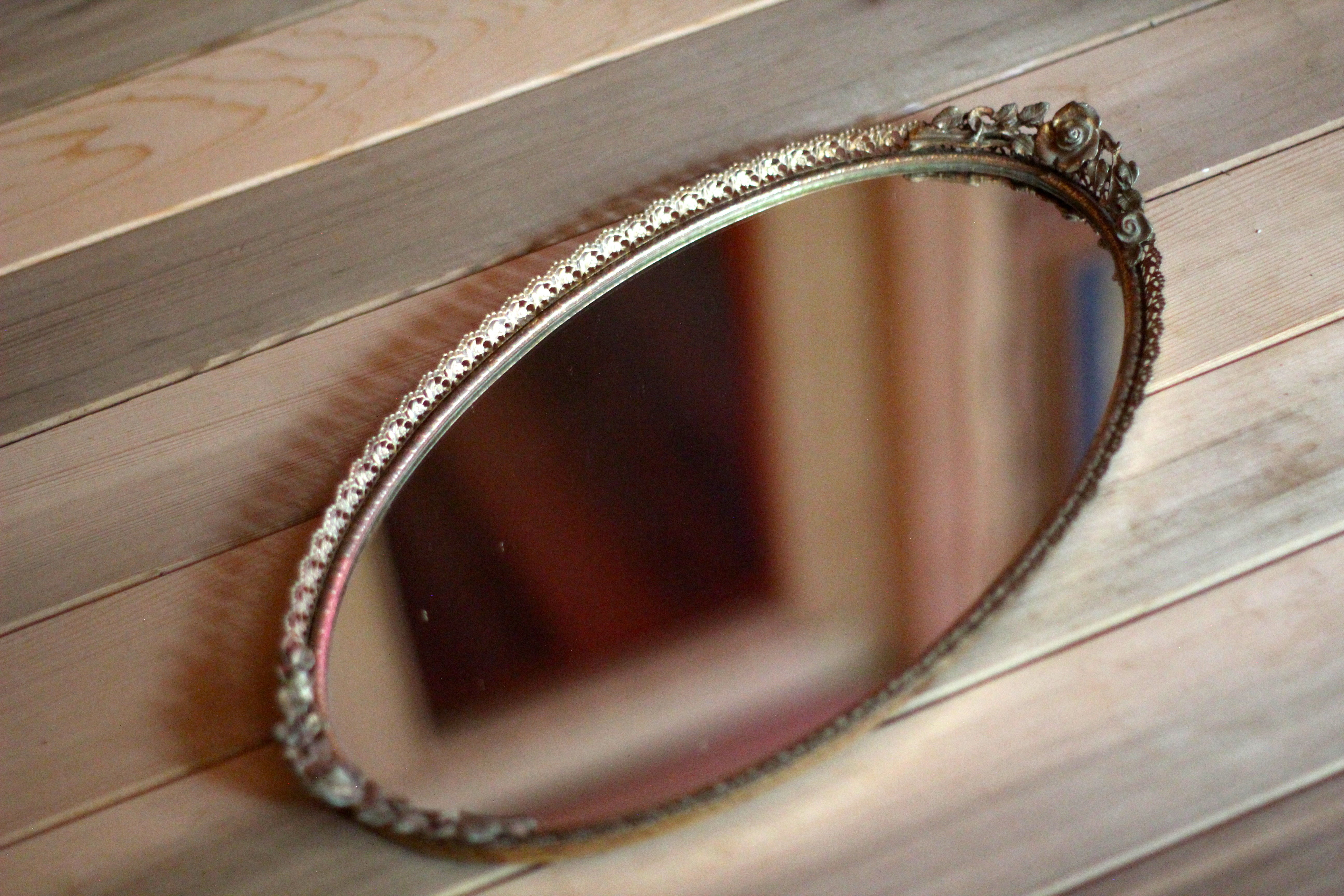 Blooming Roses Antique Mirror Tray